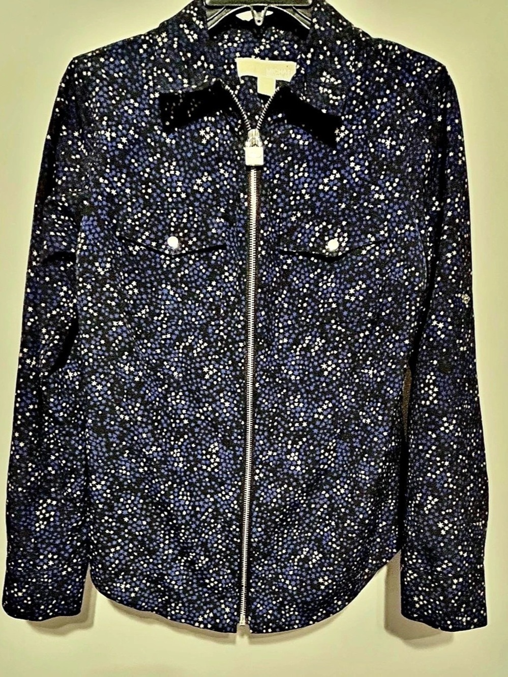 Michael Kors Floral Zip Jacket in Blue & Black Size XS